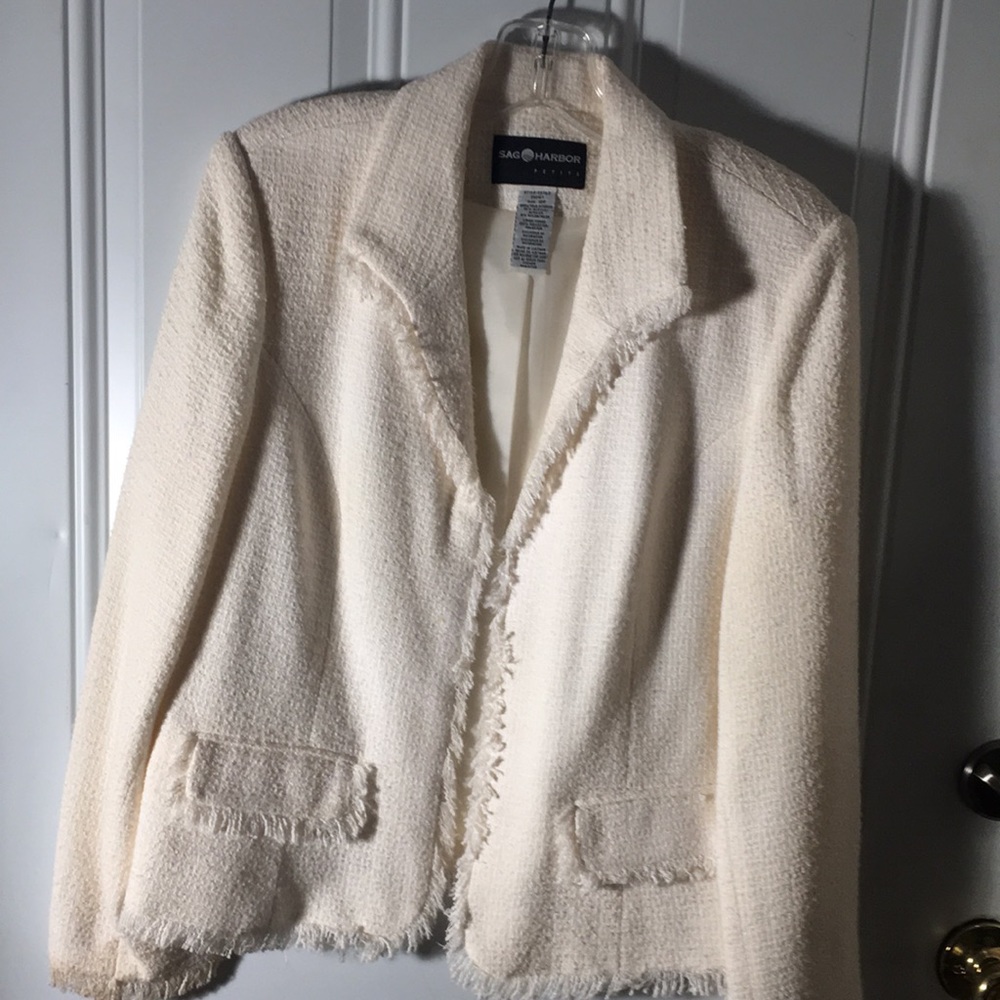 Sag Harbor Petite cream blazer dress jacket with hidden hooks in front size 10P
